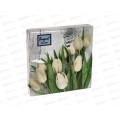Салфетки 3 слойные 25 листов 24*24 Bouquet de Luxe Белые тюльпаны,57299*15