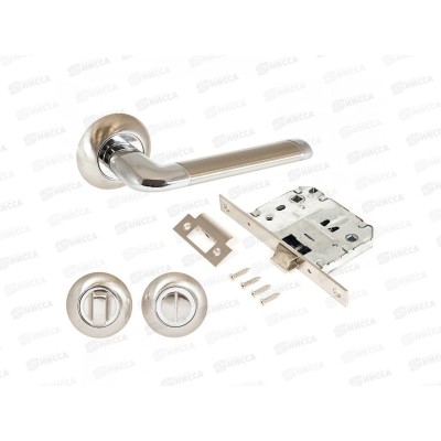 Ручки для дверей Аллюр ПОЛО SN/CP+L7050S SN+BK+R1 SN никель+хром (комплект) 663 Ручки для дверей Аллюр ПОЛО SN/CP+L7050S SN+BK+R1 SN никель+хром (комплект) 663