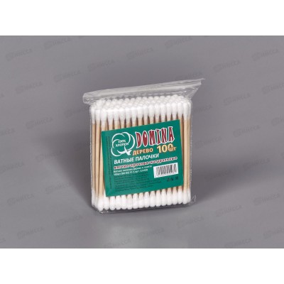 Ватные палочки Domina дерево 100шт пакет 80-85 57-5 *20