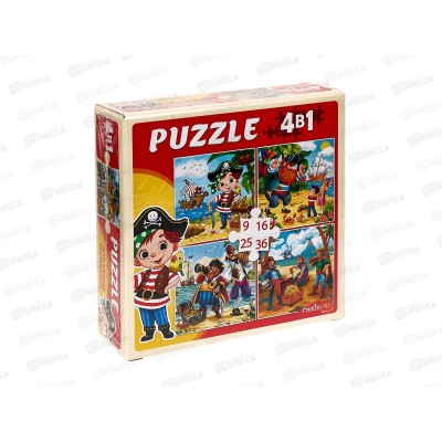 Пазлы 4 в 1. Приключения пиратов (9,16,25,36 элементов), П-8390 *20