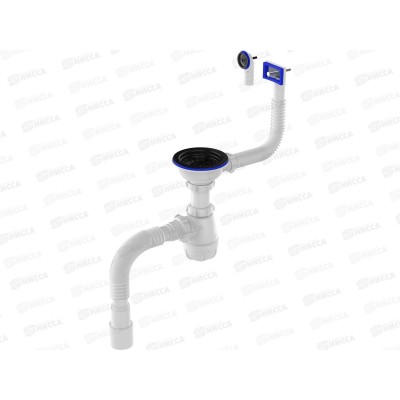 Сифон для мойки 3 1/2&quot х 40 с черной металлической решеткой с прямоугольным/круглым переливами с гибкой трубой 40х40/50,  B0188-20-MR  *20