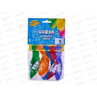 Набор шаров рис. Цифра 3 30см, 5шт, 1111-0809 Набор шаров рис. Цифра 3 30см, 5шт, 1111-0809