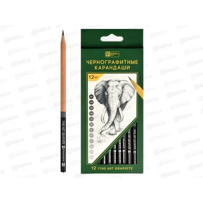 Карандаш чернографитный ФЕН 12шт,Слон трехгранный, 65467*24