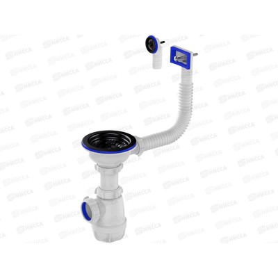 Сифон для мойки 3 1/2" х 40 с черный металлической решоткой, перелив, 0185 *29 Сифон для мойки 3 1/2" х 40 с черный металлической решоткой, перелив, 0185 *29