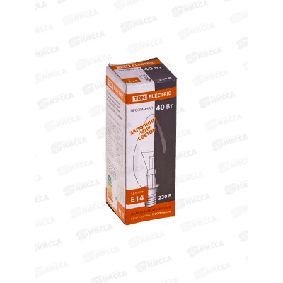 Электрическая лампочка 40 Вт TDM E14, свеча прозрачная, 0009 *100 Электрическая лампочка 40 Вт TDM E14, свеча прозрачная, 0009 *100