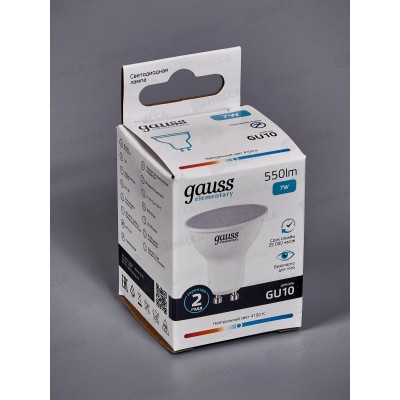 Лампа светодиодная Gauss Elementary MR16 7Вт 550Lm 4100K GU10 13627*50 Лампа светодиодная Gauss Elementary MR16 7Вт 550Lm 4100K GU10 13627*50