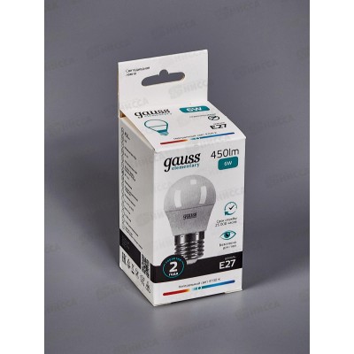 Лампа светодиодная Gauss Elementary Шар 6Вт 450Lm 4100K Е27 53226 *50 Лампа светодиодная Gauss Elementary Шар 6Вт 450Lm 4100K Е27 53226 *50