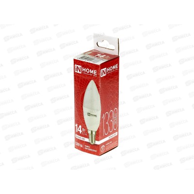 Лампа светодиодная IN HOME LED-СВЕЧА-VC  14Вт E14 4000К 1330Лм *50