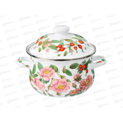 Кастрюля Agness эмаль с крышкой Шиповник 2,0л 934-571