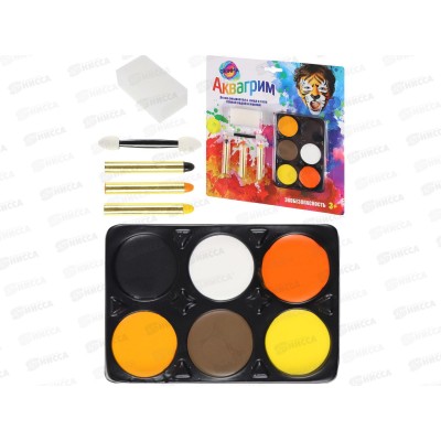 Набор аквагрима для детей (6цветов, карандаш 3штуки, спонж, аппликатор) КС-3597 Набор аквагрима для детей (6цветов, карандаш 3штуки, спонж, аппликатор) КС-3597