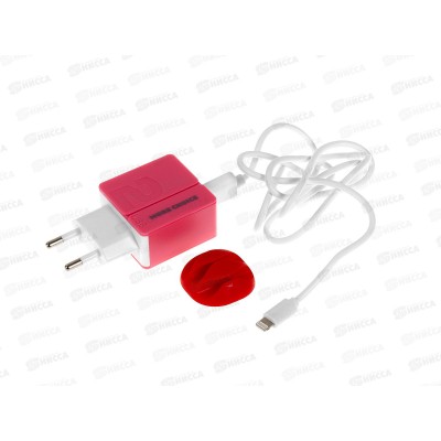 Зарядное устройство сетевое 2USB 2.4A для Lightning 8-pin More choice NC46i 1м, розовый