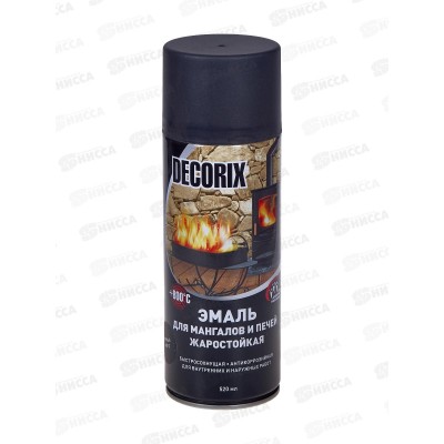 Краска DECORIX аэрозольная 520мл, для мангалов и печей +800, черный *12 Краска DECORIX аэрозольная 520мл, для мангалов и печей +800, черный *12