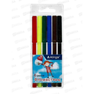 Фломастеры 6 цветов Alingar &quotСердца&quot смываемые, круглый корпус. AL8970 *60/480