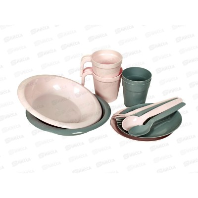 Набор дачный 2 персоны серый/розовый сетка *9 ИНТ Набор дачный 2 персоны серый/розовый сетка *9 ИНТ