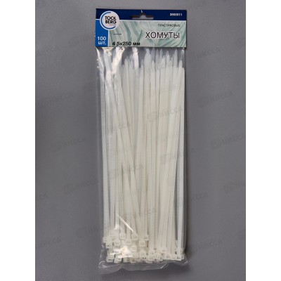 Хомуты 4,5*250мм пластик белые 100шт, 3900011 *160 Хомуты 4,5*250мм пластик белые 100шт, 3900011 *160