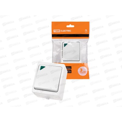 Выключатель TDM 1-клавиша, открытая установка с подсветкой IP54 10А "Вуокса" белый 1004 Выключатель TDM 1-клавиша, открытая установка с подсветкой IP54 10А "Вуокса" белый 1004