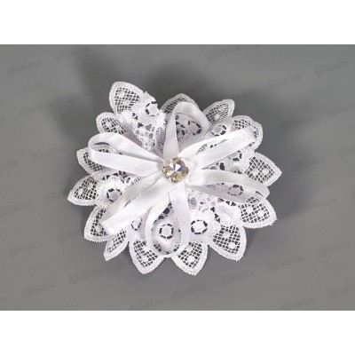 Бант гипюр, шелк белый камень цирконый круглый 13см №9317