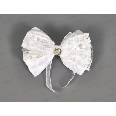 Бант шелк, капрон белый жемчуг стразы 14см №7995 Бант шелк, капрон белый жемчуг стразы 14см №7995