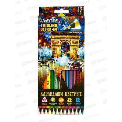 Карандаши 12 цветов deVente Triolino Ultra 4 неоновых+8 металлик, картонная упаковка  5022218