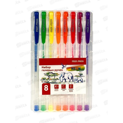 Ручки гелевые ПП  8цв, флуор. NEON, НР-4737 *12/144 Ручки гелевые ПП  8цв, флуор. NEON, НР-4737 *12/144