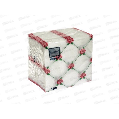 Салфетки 1 слойные 100 листов 24*24 Bouguet Elegant Орнамент с розами, 57382 *16