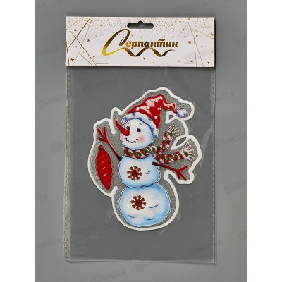 Наклейка на стекло "Снеговик с игрушкой" 15*20см 185-0788 Наклейка на стекло "Снеговик с игрушкой" 15*20см 185-0788