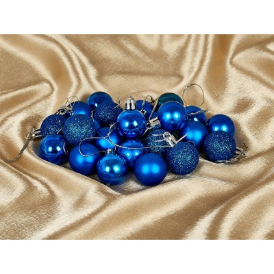 Набор шаров 24шт, 3см Новогоднее настроение, синий, НУ-5617 Набор шаров 24шт, 3см Новогоднее настроение, синий, НУ-5617