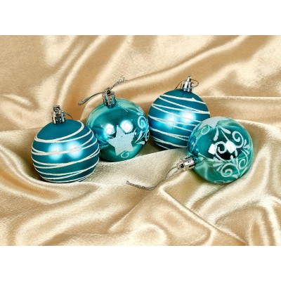 Набор елочных шаров 4шт "Снежная дымка" 6см голубой 201-3680 Набор елочных шаров 4шт "Снежная дымка" 6см голубой 201-3680