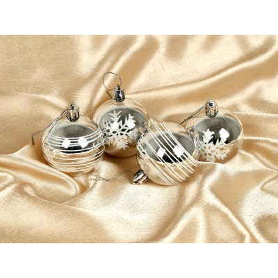 Набор елочных шаров 4шт "Снежные нити" 6см сереб/белый 201-1630 Набор елочных шаров 4шт "Снежные нити" 6см сереб/белый 201-1630