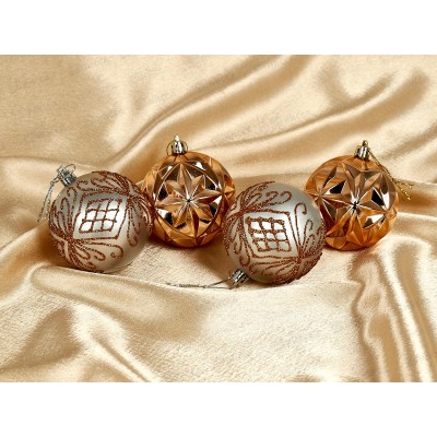 Набор елочных шаров 4шт "Симфония леса" 7см шамп/сереб 201-3699 Набор елочных шаров 4шт "Симфония леса" 7см шамп/сереб 201-3699