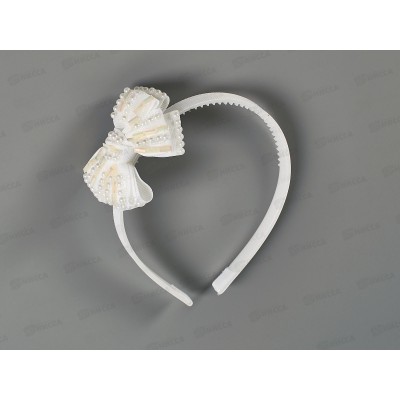 Ободок пластик ткань с бантом белый жемчуг блестки №6399 Ободок пластик ткань с бантом белый жемчуг блестки №6399