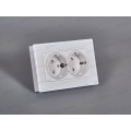 Розетка скрытой установки 2 местная Прогресс Glass с заземлением, защитные шторки, белая *10/100