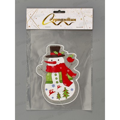 Наклейка на стекло  &quotВеселый Снеговичок&quot 15*20см 185-0814