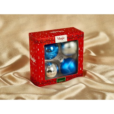 Набор шаров 4шт, 6см стекло "Синий с серебром", 90651 Набор шаров 4шт, 6см стекло "Синий с серебром", 90651