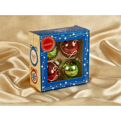 Набор шаров 4шт, 6см стекло Красно-зелёный, 80881