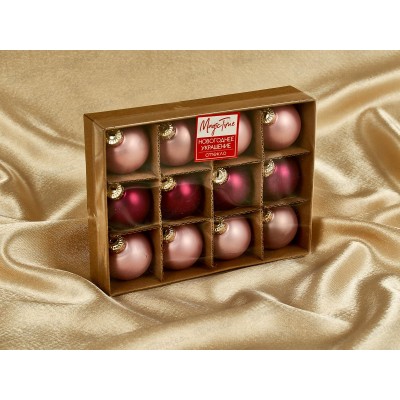 Набор шаров 12шт, 4см стекло "Розовые оттенки", 88040 Набор шаров 12шт, 4см стекло "Розовые оттенки", 88040