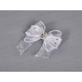 Заколка-автомат с бантом капрон 12см камень стразы белая №9306 Заколка-автомат с бантом капрон 12см камень стразы белая №9306