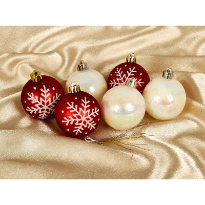 Набор шаров 6шт Снежный d6см, красный+жемчужный, AR3/6003D/R  АТМ Набор шаров 6шт Снежный d6см, красный+жемчужный, AR3/6003D/R  АТМ
