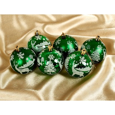 Набор шаров 6шт Олень в лесу d7см, зеленый, HV7006-1692A05  АТМ Набор шаров 6шт Олень в лесу d7см, зеленый, HV7006-1692A05  АТМ