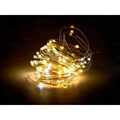 Гирлянда 10м "Стразы" эл. нить росы 100LED шампань-белый 8 реж. 381-326 Гирлянда 10м "Стразы" эл. нить росы 100LED шампань-белый 8 реж. 381-326