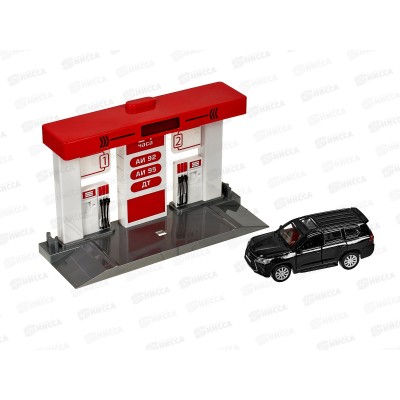 Машина "ТЕХНОПАРК" пластиковая Автозаправочная станция красная, 21см, с машинкой, 380827 Машина "ТЕХНОПАРК" пластиковая Автозаправочная станция красная, 21см, с машинкой, 380827