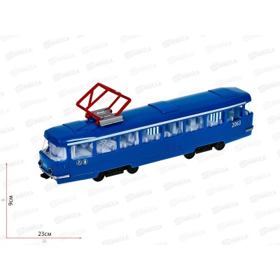 Модель пластик Трамвай, 24см, синий, СТ12-428-2-BL&quotТЕХНОПАРК&quot в/к, 379617