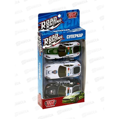 Машина &quotТЕХНОПАРК&quot металлическая ROAD RACING, 7,5см, 3шт,RR-SET-0113-R,378854