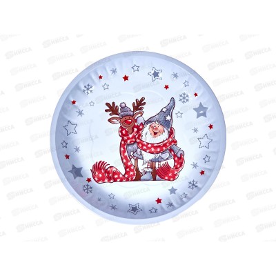 Поднос жестяной Весёлый гном с оленем, d257х30мм, 271136В АТМ Поднос жестяной Весёлый гном с оленем, d257х30мм, 271136В АТМ