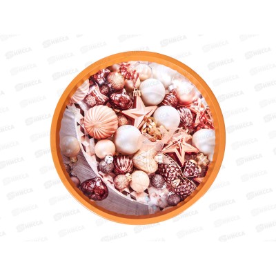 Поднос жестяной Ёлочные украшения, d257х30мм, Х136087  АТМ Поднос жестяной Ёлочные украшения, d257х30мм, Х136087  АТМ