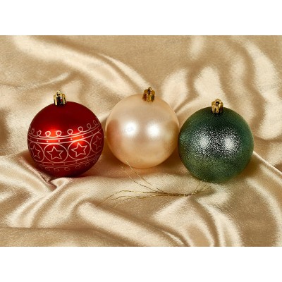 Набор шаров 3шт, d8см Созвучие, красный/изумрудный/шампань, SY24DGZ-044  АТМ Набор шаров 3шт, d8см Созвучие, красный/изумрудный/шампань, SY24DGZ-044  АТМ