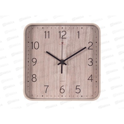 Часы &quot21 Век&quot 1918-006  квадр. Рубин d-19*19см  беж. &quotТекстура дерева&quot