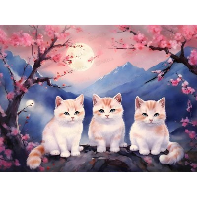 Алмазная мозаика (класс.) 30х40см Котики в Японии, НД-6346