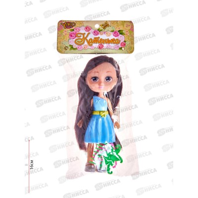 Кукла 16,5см Катенька в двухцветном платье, 4 вида, М9728-4 в пакете