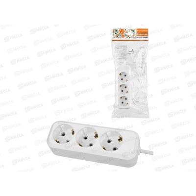 Удлинитель 3 гнезда, 10метров,с заземления, 10А, 2300Вт, белый, Народный, 1044